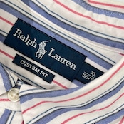 90s 00s Ralph Lauren ラルフローレン ボタンダウン BD ストライプ 半袖 オックスフォードシャツ XL /CUSTOM FIT/アメカジ