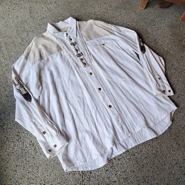 リネン混 チロリアンシャツ ビッグサイズ used [309019]