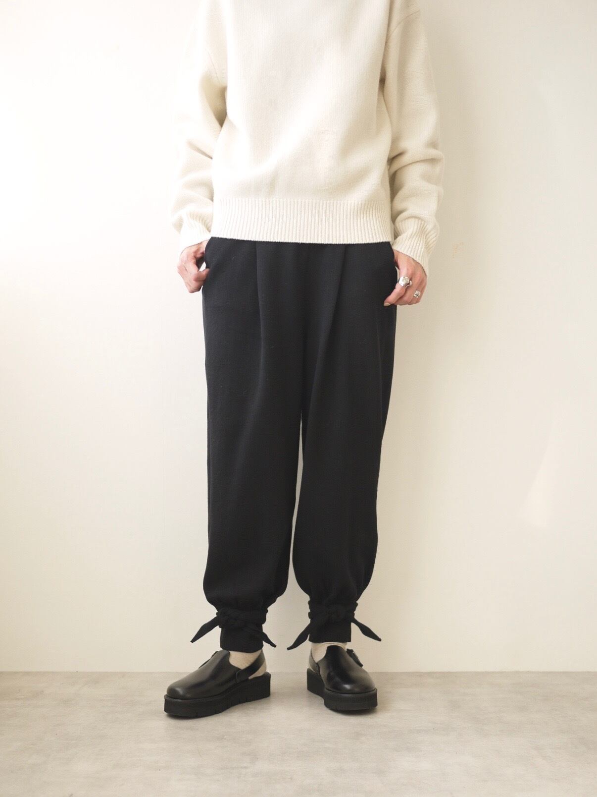 TENNE HANDCRAFTED MODERN ribbon knit pants（BLACK） | t a
