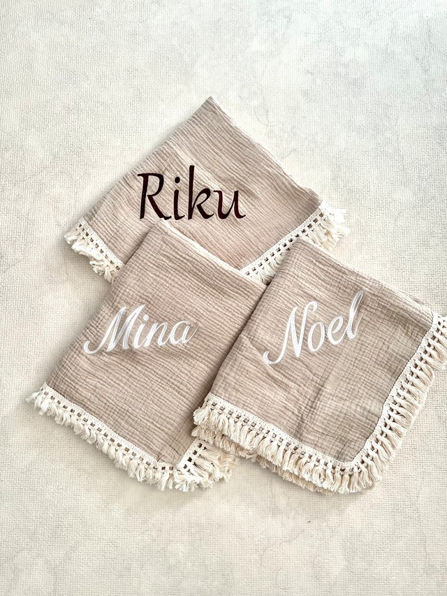 予約【pecoramouselect】コットンブランケット(フリンジタイプ/フリルタイプ) ＊name入り