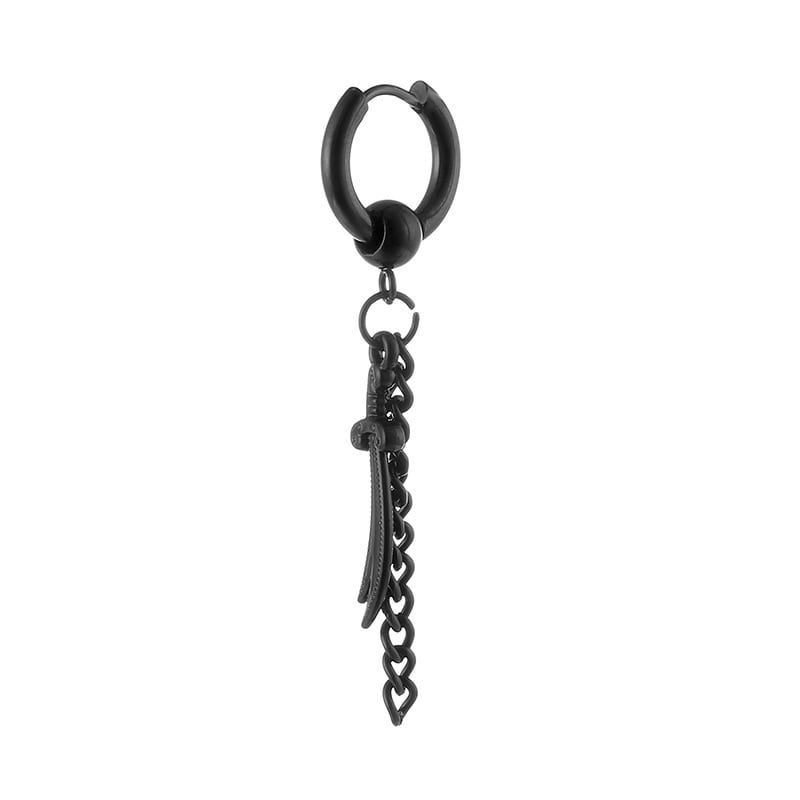 AREUM ピアス チェーン 刀 剣 リングピアス ブラック シルバー 片耳