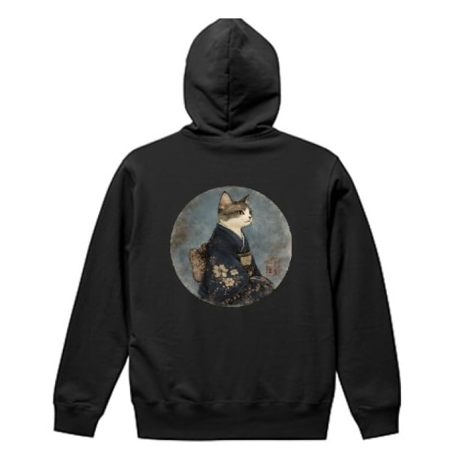 「気高き和猫 肖像画」プルオーバーパーカー/"Portrait of a Noble Japanese Cat" pullover hoodie