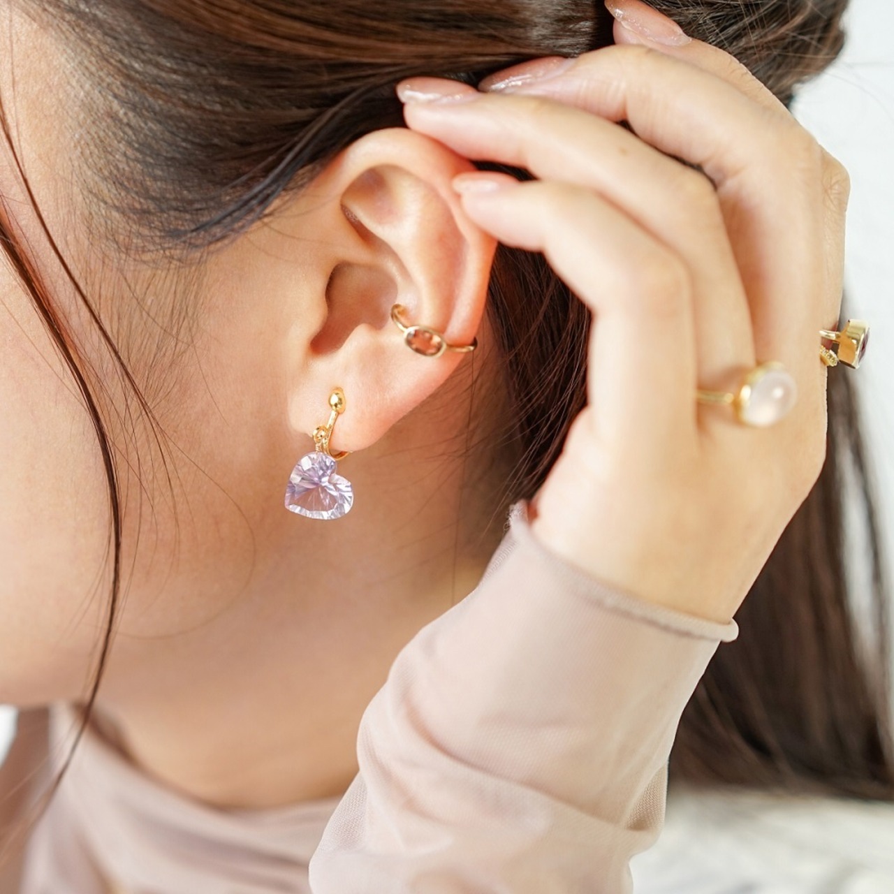 【ピンクアメシスト】ハート ピアス・イヤリング