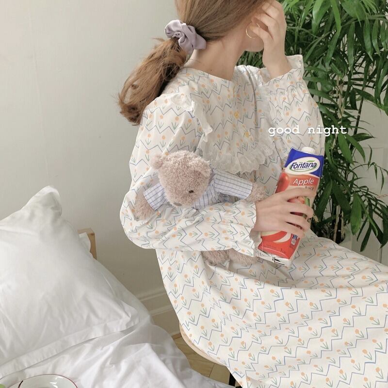 Flowerデザイン プリント柄ラウンドネックサイドレディースオータム ロング コットン 秋物 ドレス Oネック フラワーデザイン 萌量不足63351704079