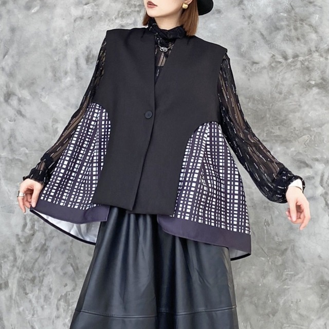 Glen Check Panel Vest 01357