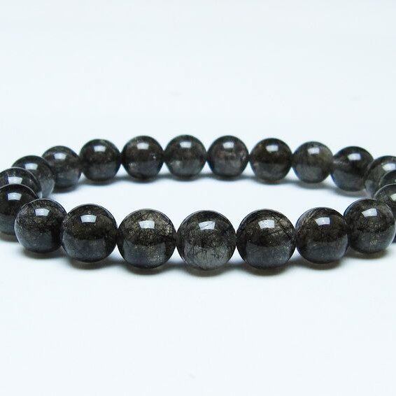ブラックルチルクォーツ ブレスレット 9mm ブラックトルマリン トルマリネイテッドクォーツ 一点物 メール便可 [M便 1/10] 111-47137