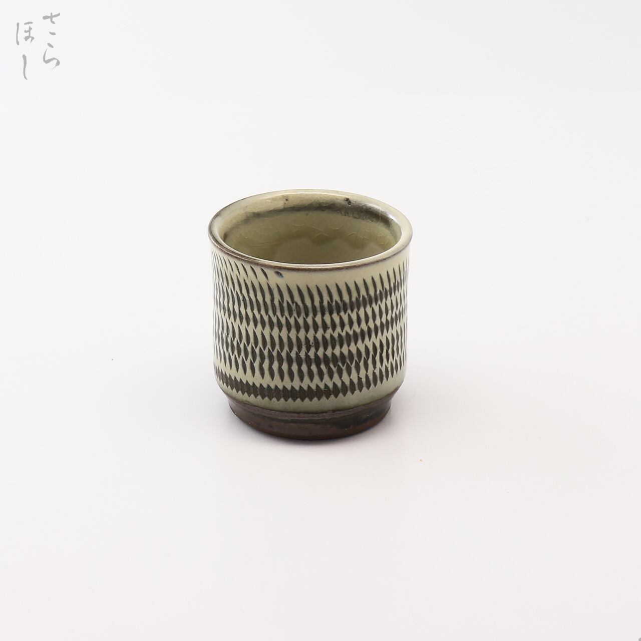小鹿田焼 小袋窯 筒ぐい呑み(大) 飛びかんな 白 口径約5.6cm 陶器 和食器 酒器 民藝