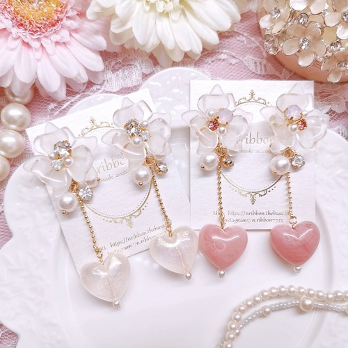 special price♡《 crystal flower heart 》 ピアス/イヤリング