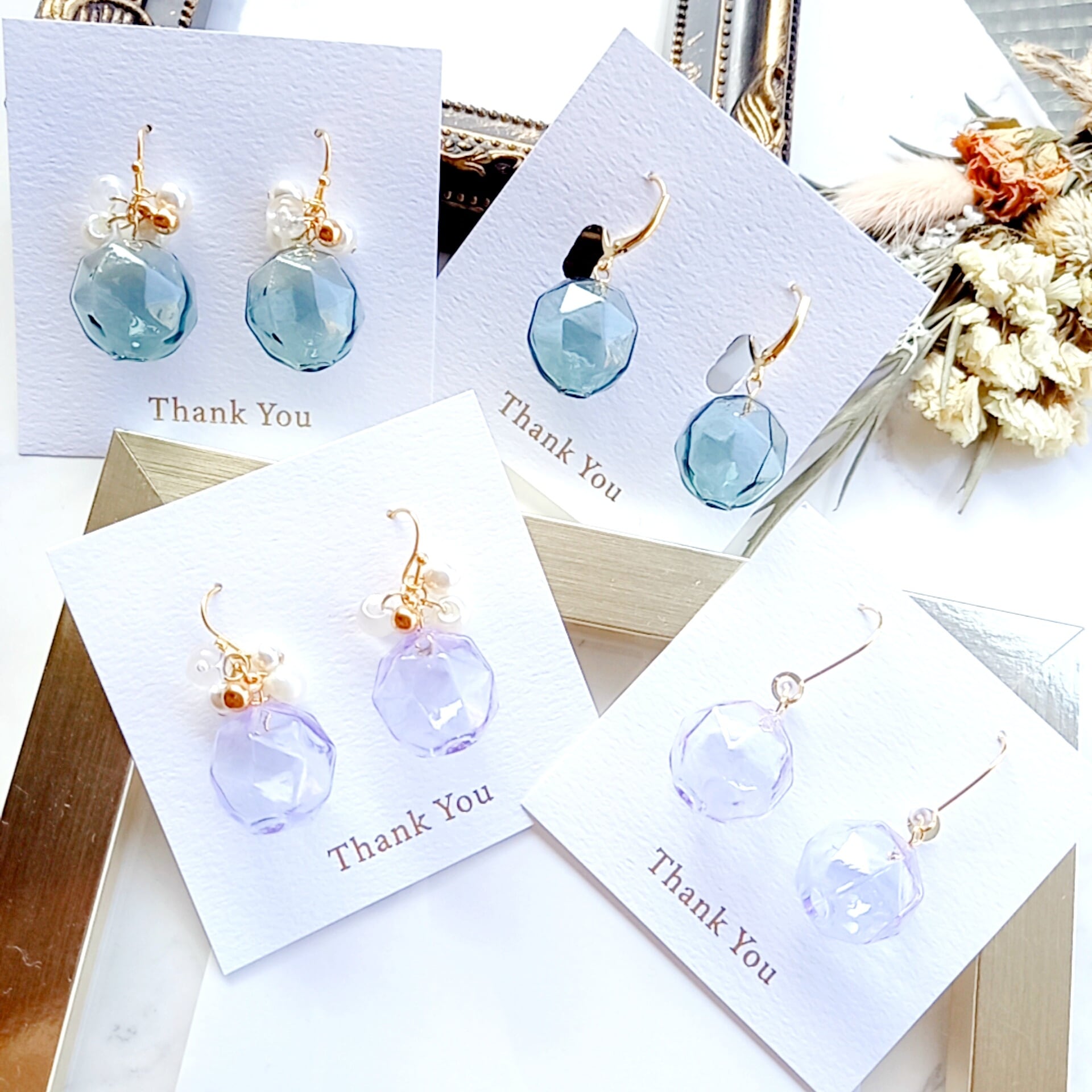 薔薇ビジュー♡ウォーターinガラスボール♥ピアス/イヤリング✩*¨ ガラスボールピアス ラベンダー ①シャラシャラ | yumecocolino