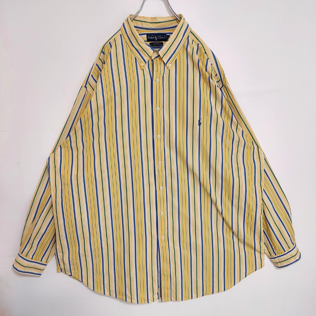 ラルフローレン BDストライプシャツ 刺繍ポニー 3XL イエロー 黄色 白 ...