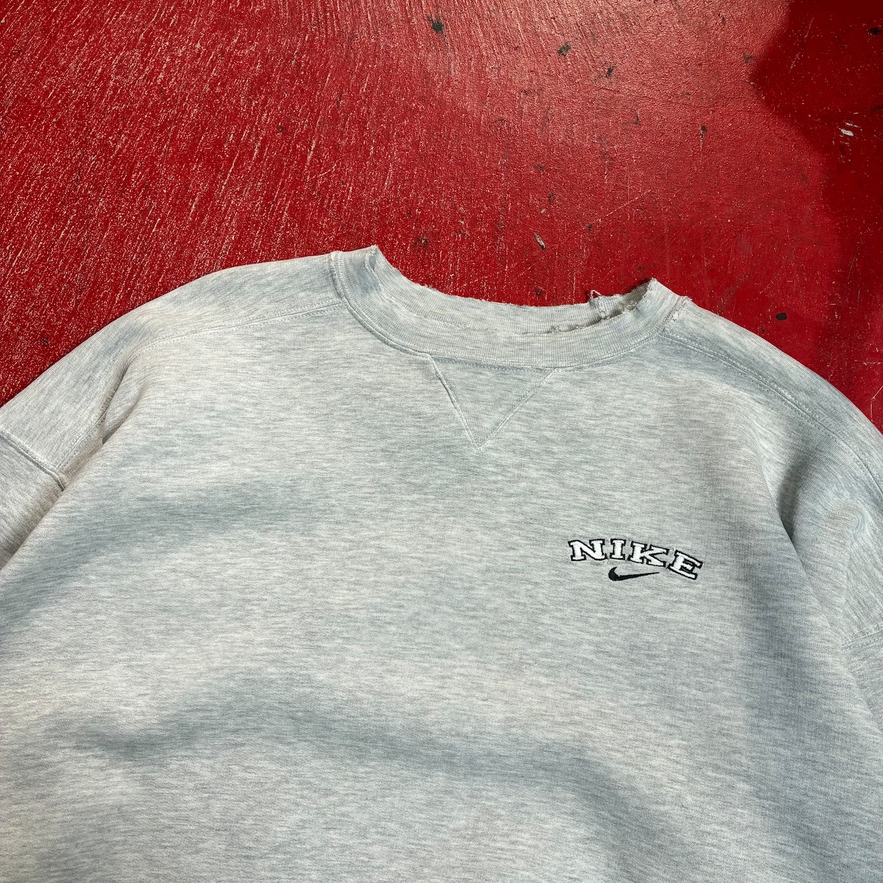 90s NIKE ワンポイント刺繍スウェット グレー 襤褸 ナイキ