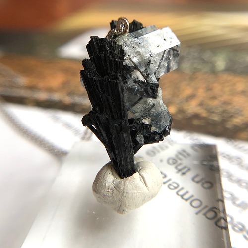 アクアマリン&ブラックトルマリン鉱物原石 SV925 ペンダント（ネックレス）【一点もの】ハンドメイド天然石アクセサリー