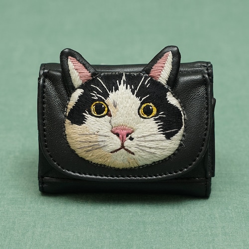 ねこミニ財布 Tuxedo cat / Metallic Black