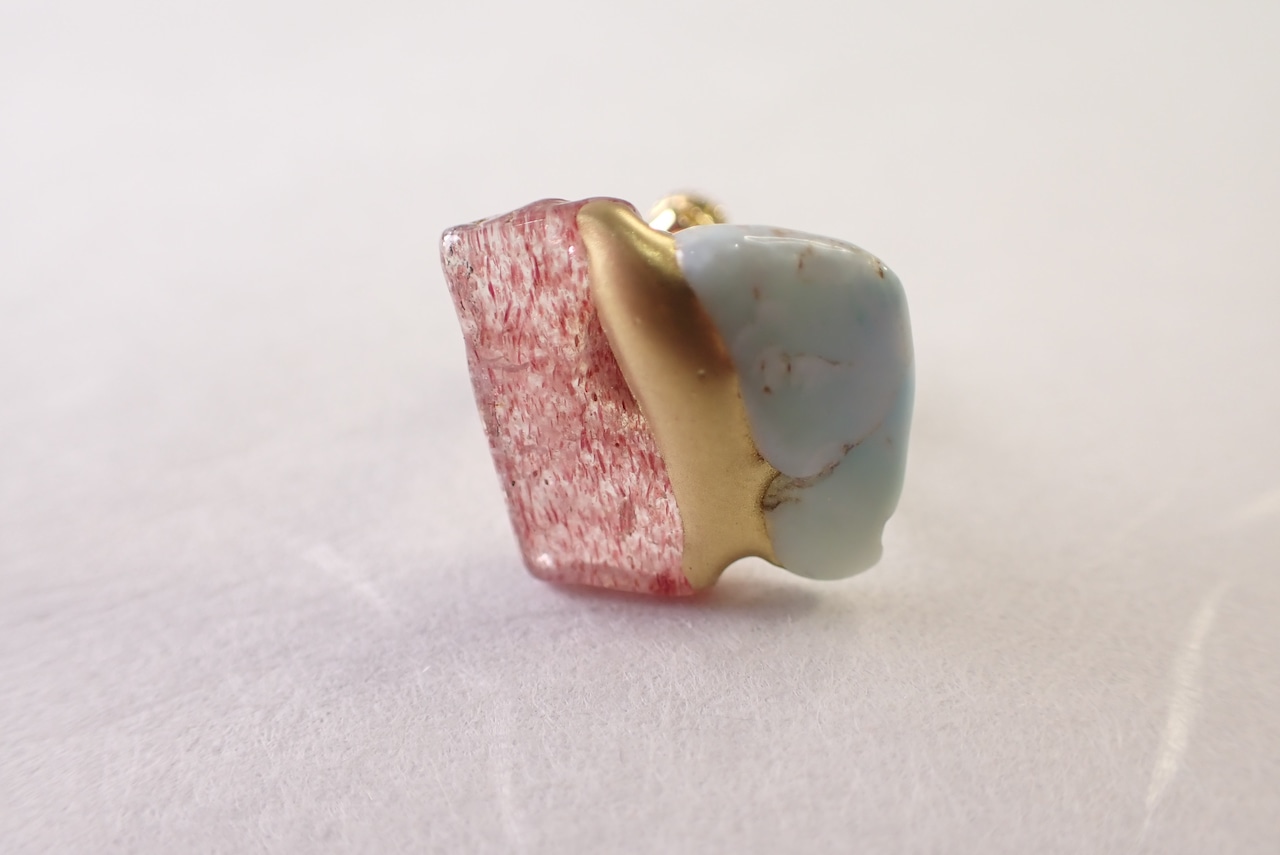 金継ぎイヤリング(ラリマー×ピンクエピドート)   [C2‐273]