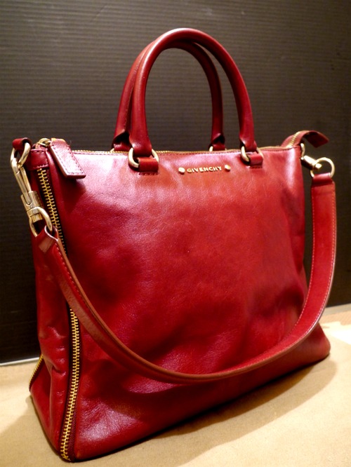 レア★GIVENCHY ジバンシィ ジップデザイン ハンド・ショルダー 2way レザー トート バッグ 赤茶★