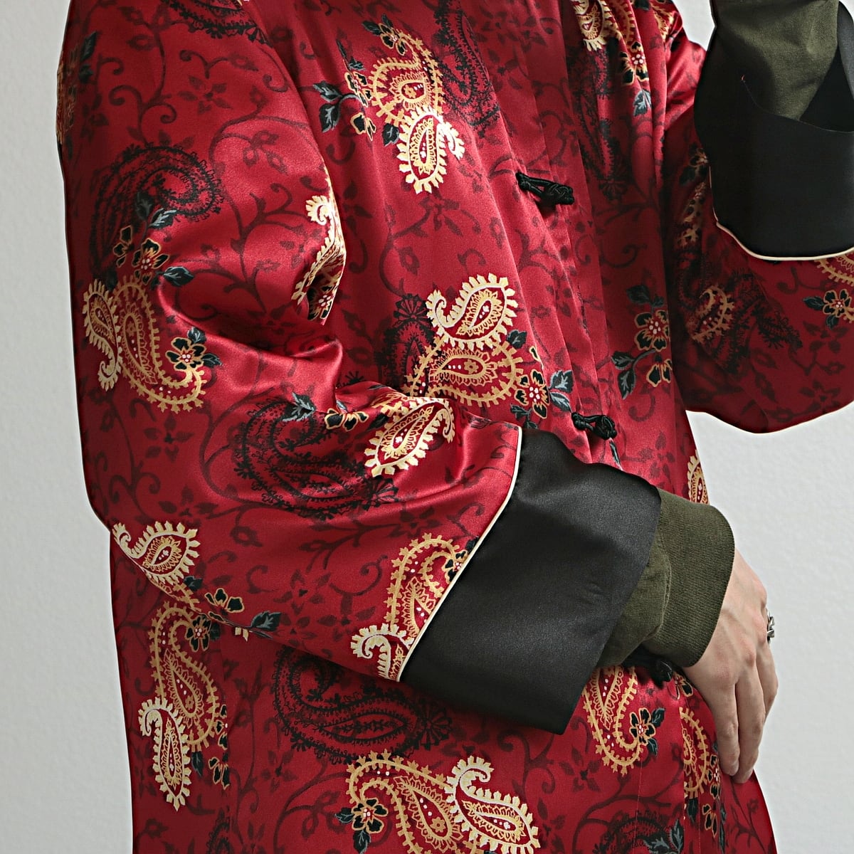 HALSTON サテン チャイナ 総柄 シャツ 古着 used