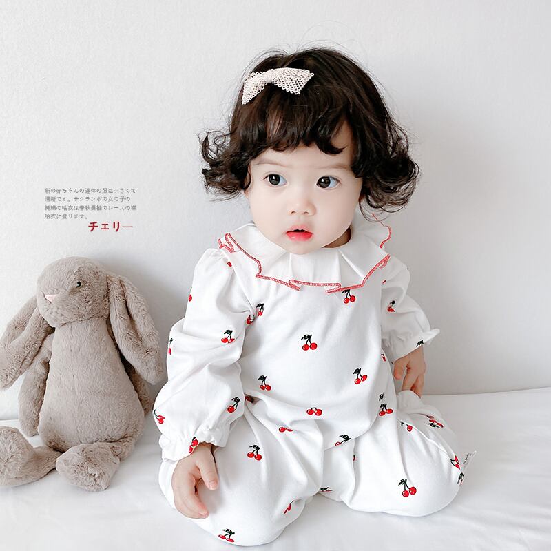 ワンピースロンパース オールインワン スプリングオータムレースカラー ロング コットン 春物 秋物 超面白いベビーショップ43990561762