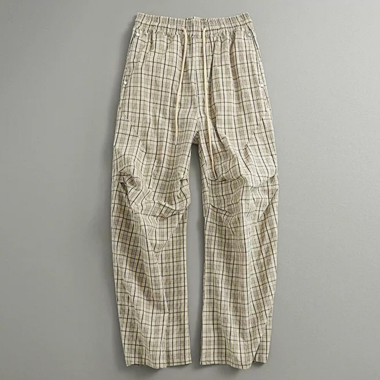 Cropped check pattern wide pants 2colors 00165