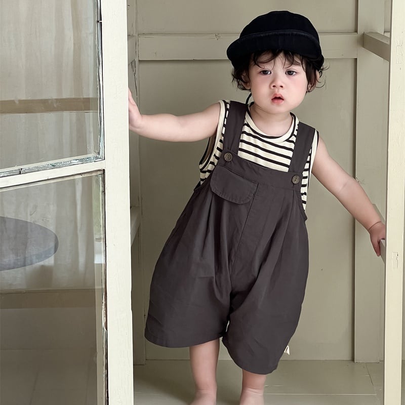 【BABY】夏新作 カジュアル無地サロペット、Tシャツ