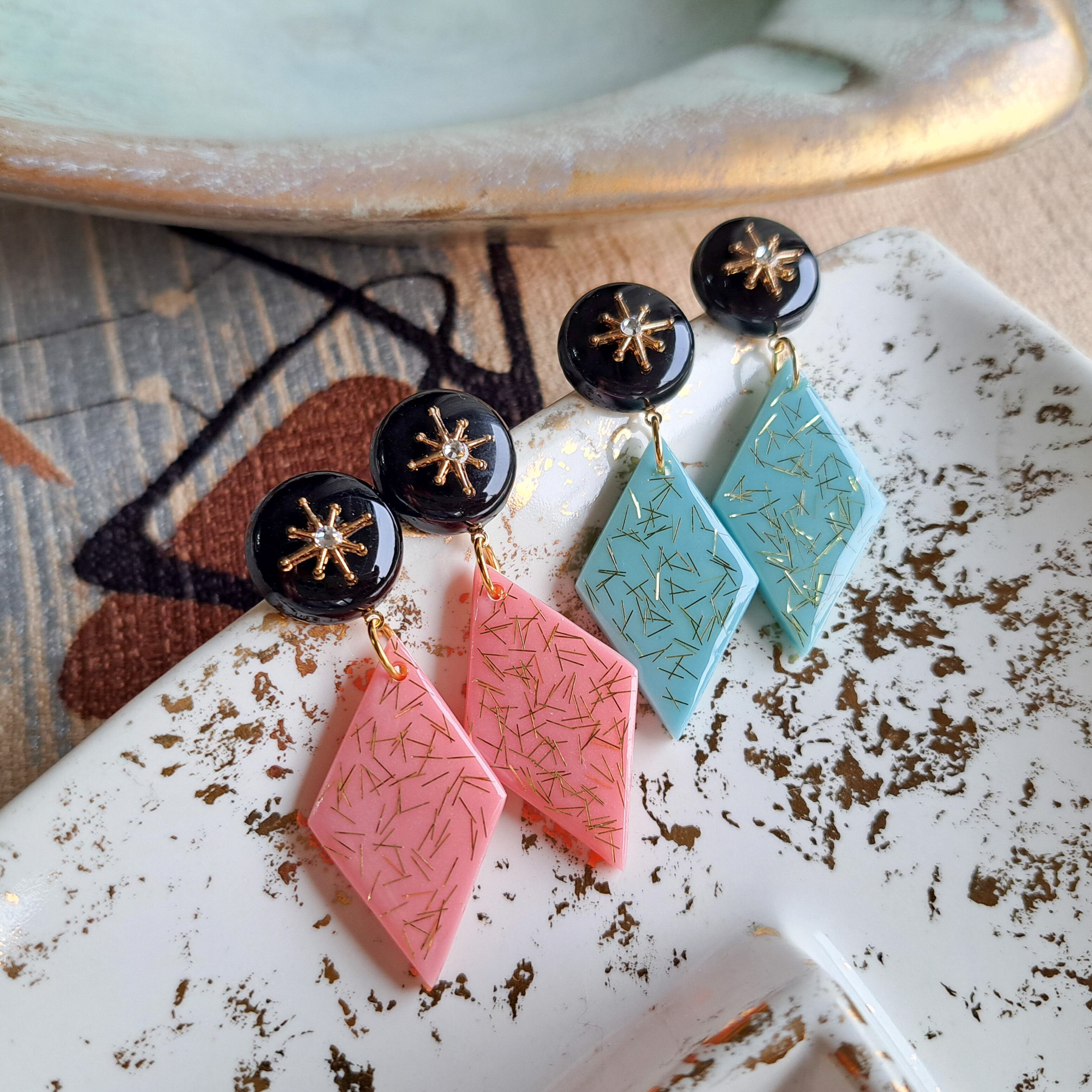 ✴50'sスターバーストダイヤピアス・イヤリング✴【ピーチピンク