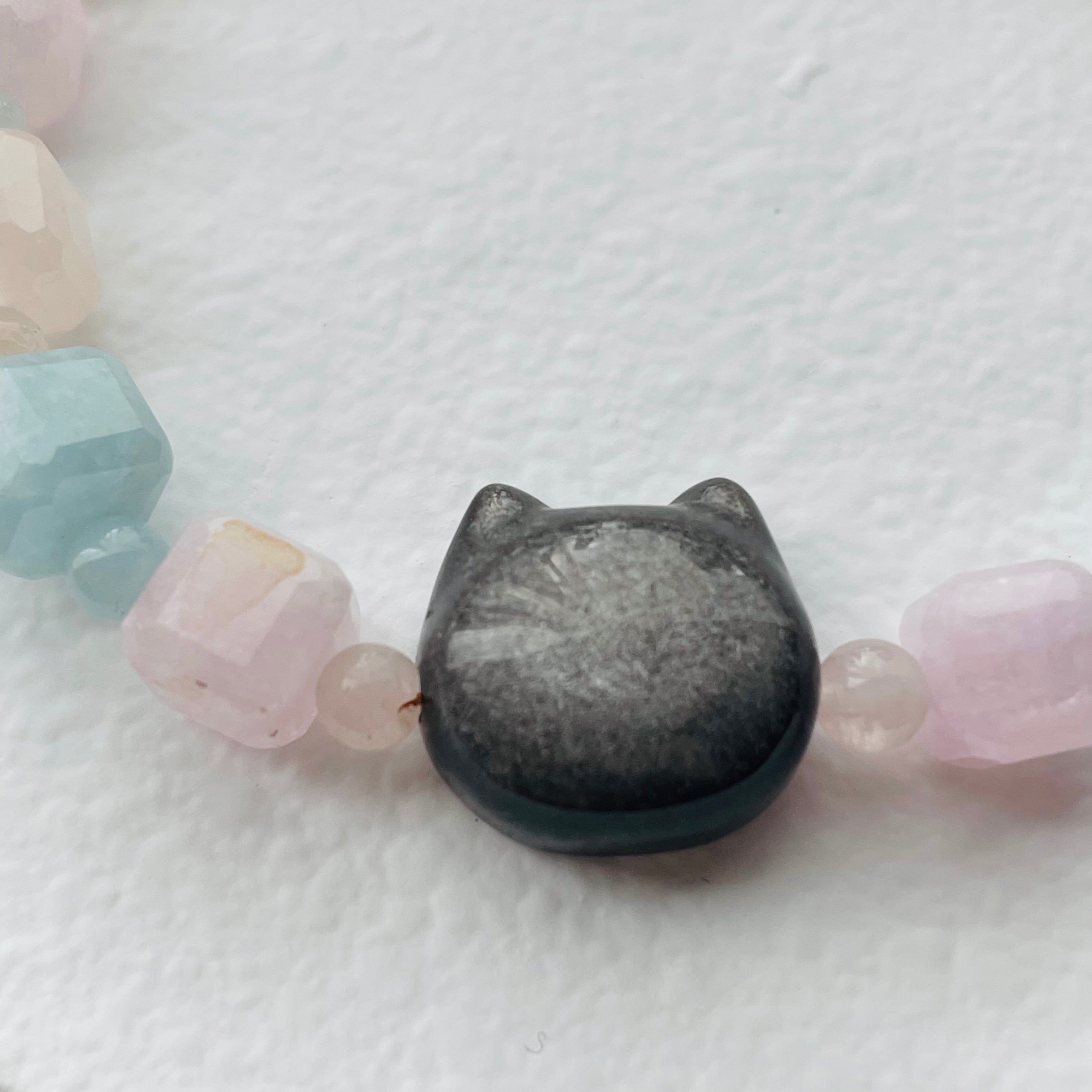 4338-⑰パワーストーン｜ブレスレット｜浄化・癒し｜ 猫雑貨 猫モチーフ 猫グッズ アクセサリー 天然石  3月誕生石 プレゼント ギフト レディース