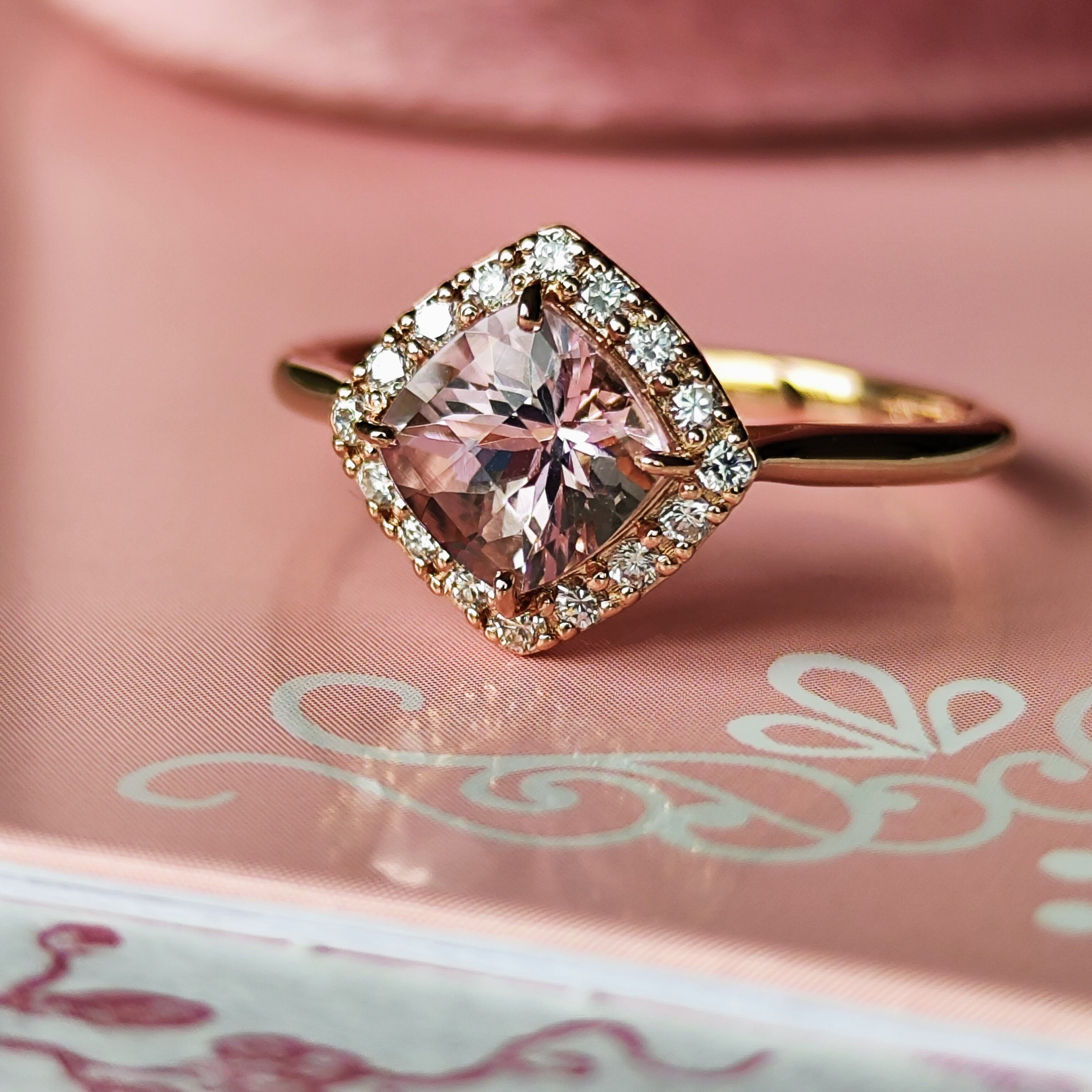 宝石鑑別書付 天然 モルガナイト ダイヤモンド K18 ローズゴールド 11