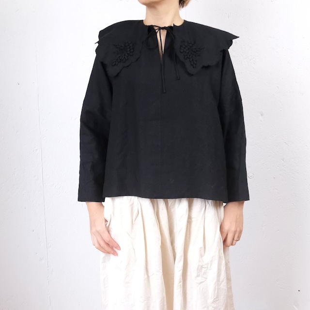 BUNON(ブノン) Ruffle Ribbon Blouse カディシルク ラッフル衿ブラウス