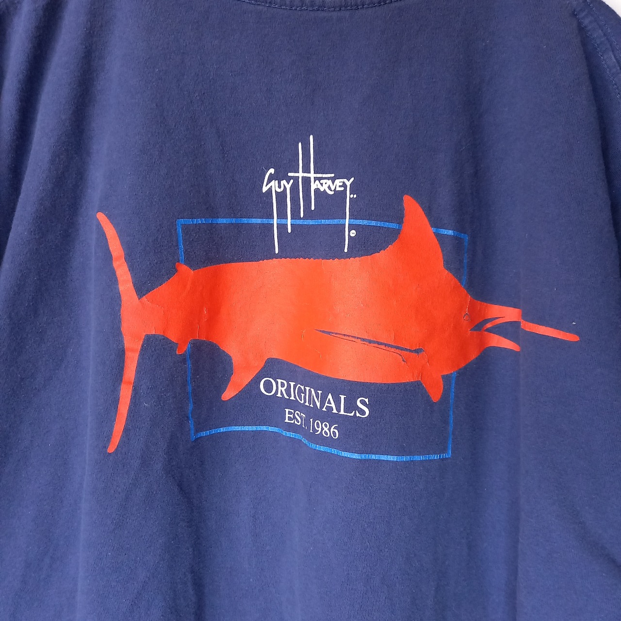 GUY HARVEY 　クルーネック　プリントTシャツ　半袖　ネイビー　XL