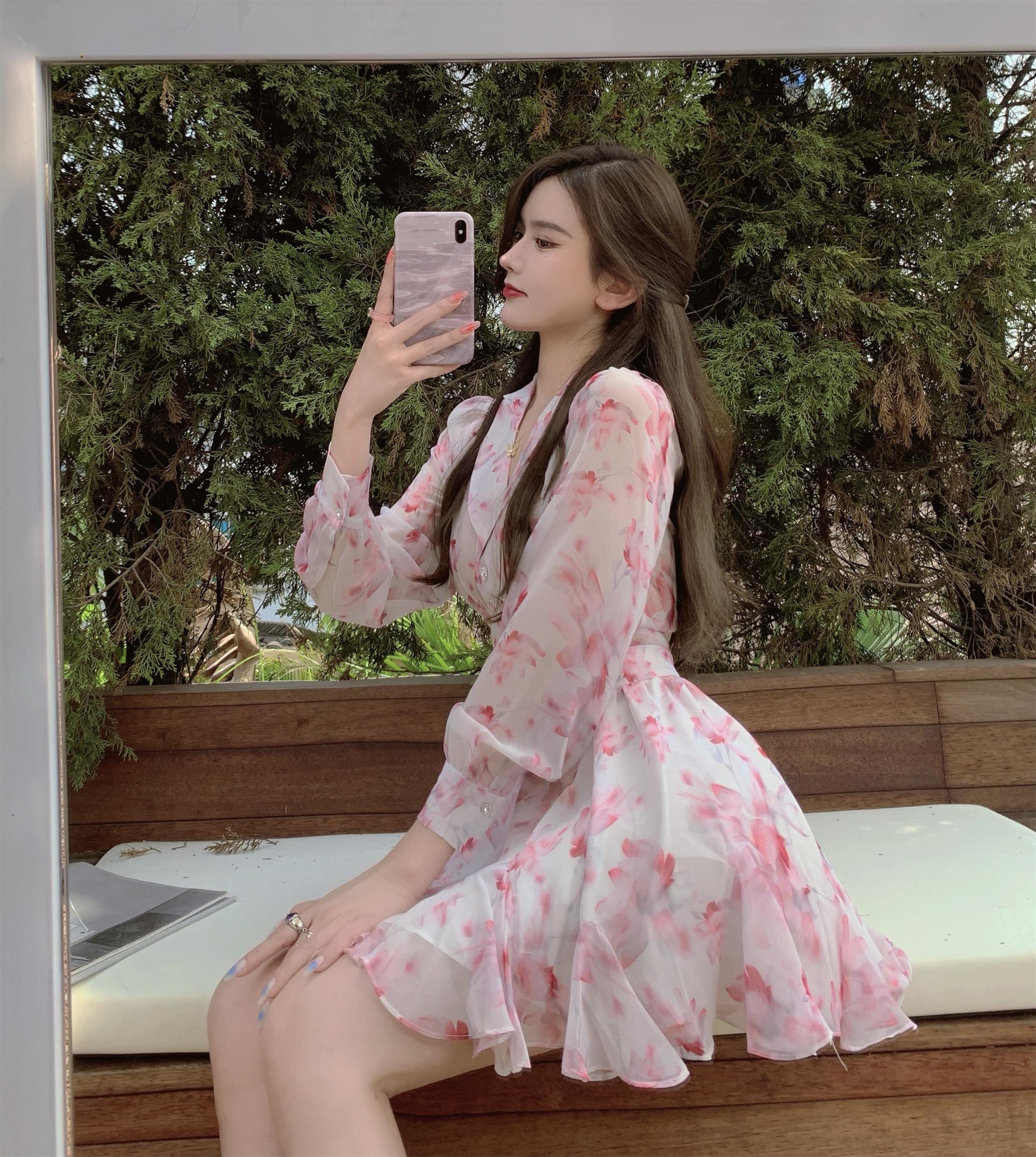 シフォンフローラルスカート ハイウェストウェストAラインショートサマースタイル ピンク 夏物 花柄 ブラックストロベリース78703602240