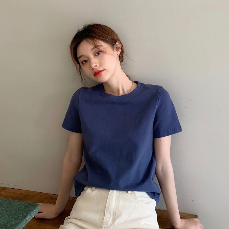 2020年夏の新作シックな学生ルーズ無地半袖Tシャツレディースインスーパーファイヤーボトミングシャツトップ 1号婦人59251349851