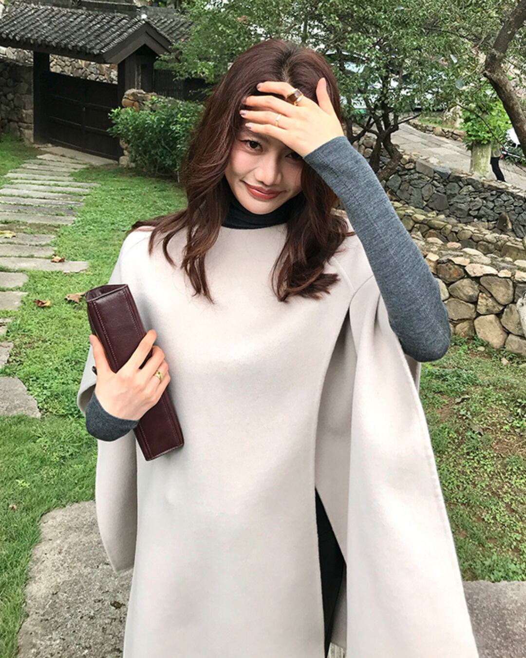 フリンジスリットデザインウールケープ A25168