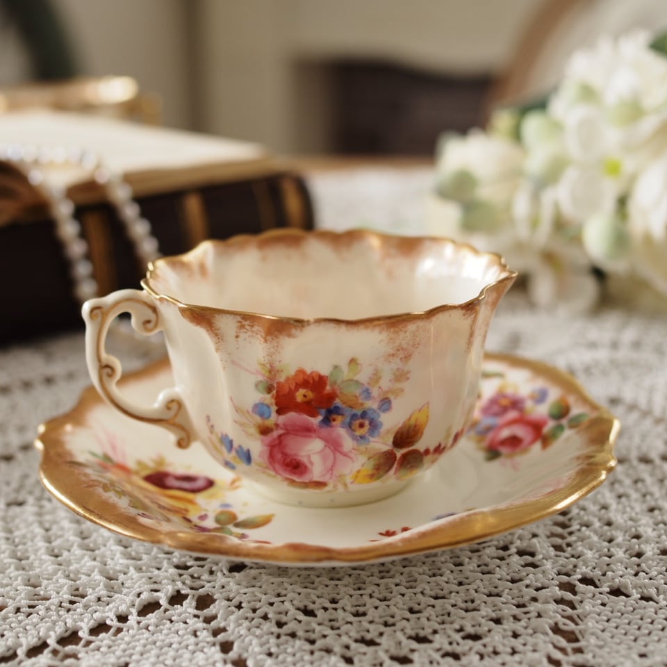 美品 英国Hammersley ハマースレイ ドレスデンスプレイ 手描きフラワー