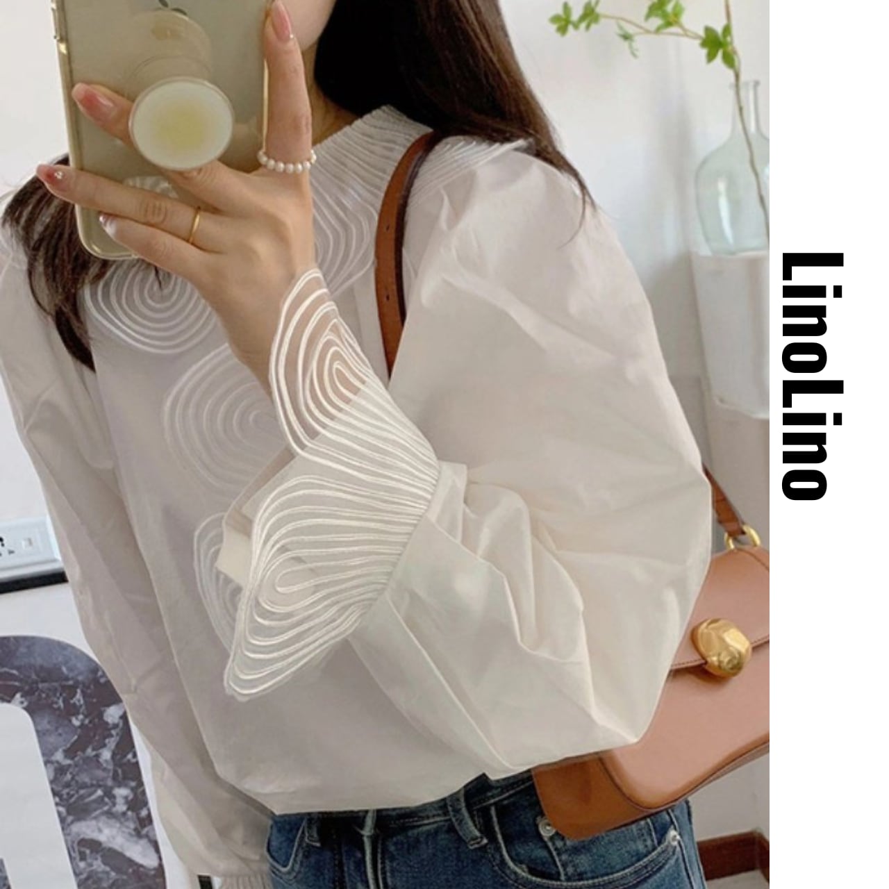 Scallop Trim Bell Sleeve Blouse L00757