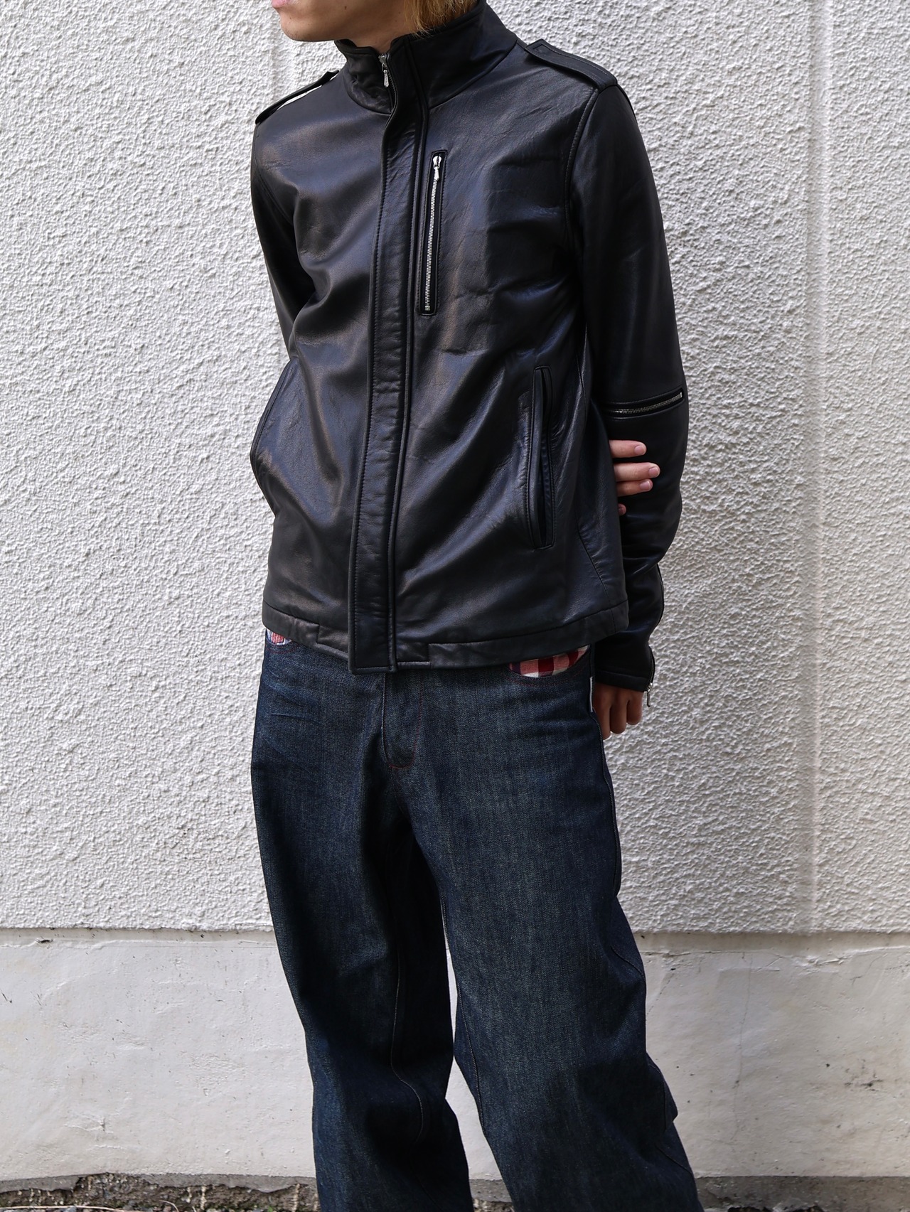 【wjk】zip design leather jacket