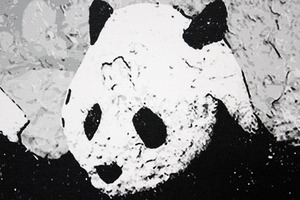 バンクシー「パンダ ガンズ/Panda With Guns」展示用フック付きキャンバスジークレ