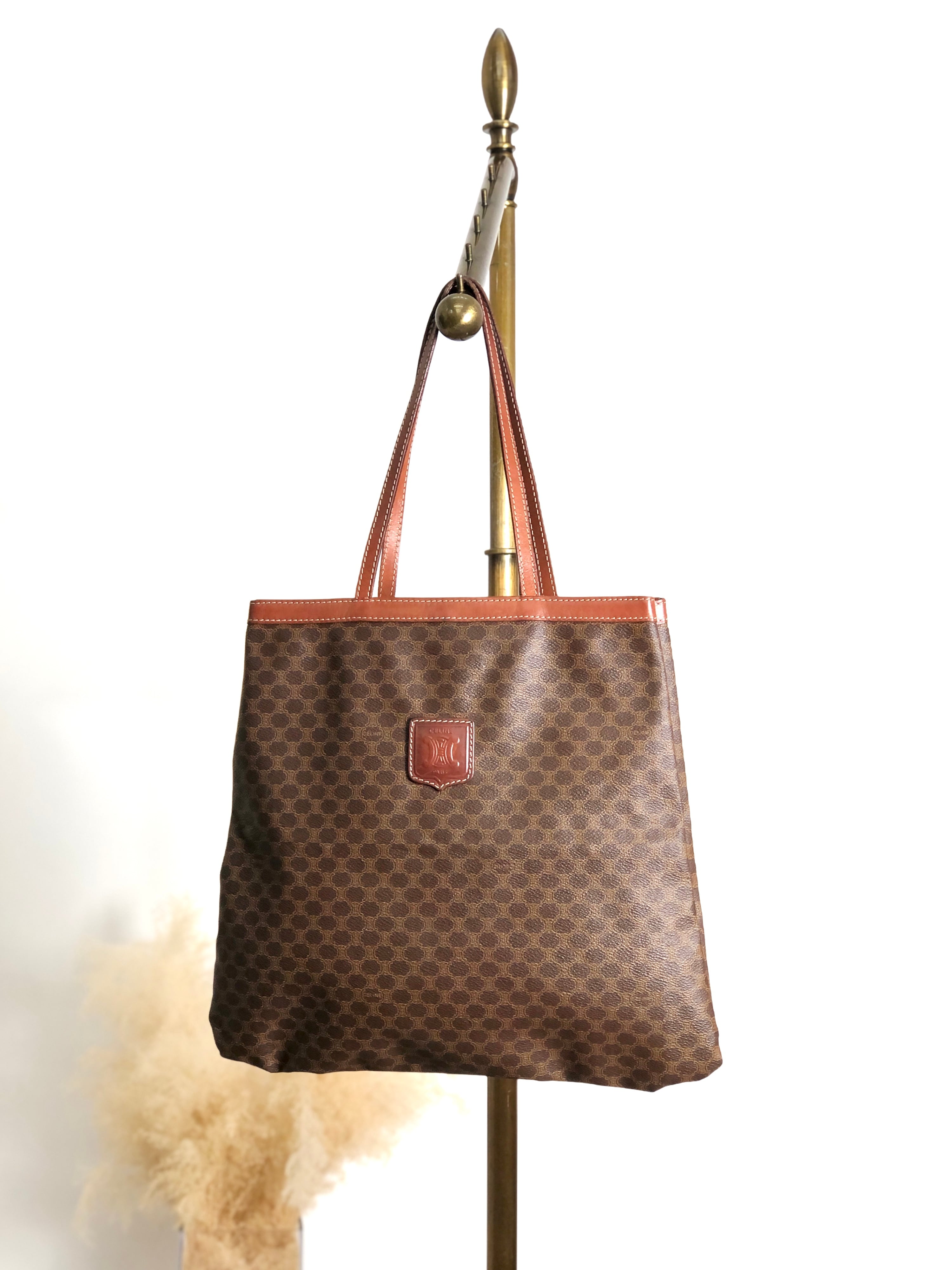 中古 CELINE セリーヌ マカダム トートバッグ ヴィンテージ ブラック PVC レザー MC98/2 オールド 肩掛け イタリア製 鑑定済み正規品 CELINE（セリーヌ） バケツ型トートバッグ ショルダーバッグ MC98/2