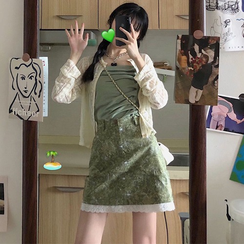 ✞ プリーツキャミソールショートカーディガングリーンレーススカート 大人女子☆ ロング ✞ゴスロリ SM ミリ 甘ロリ クラロリ 和ロリ エレガント 黒ロリ 姫ロリ 華ロリ BB-BB28928246522