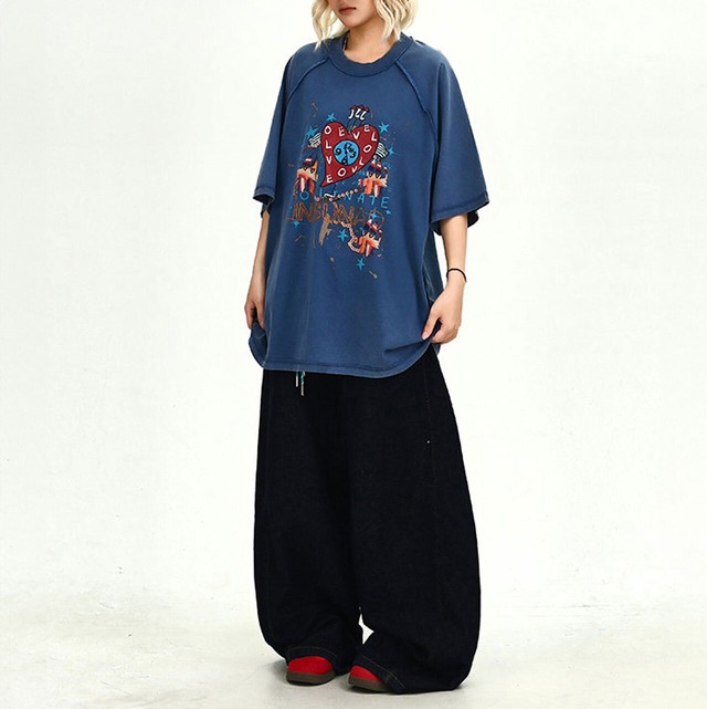 グラフィックハートラグランルーズフォルムTシャツ 2col   R02173