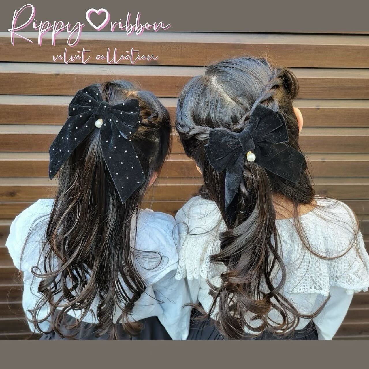 上品レディな ベルベット♡ ブラックのたらりんリボン♡ | rippy ribbon