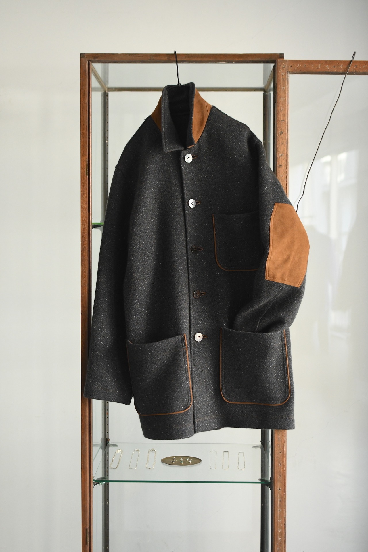 Cale / Wool Silk Jacquard Fleece Jacket (Dark Gray)