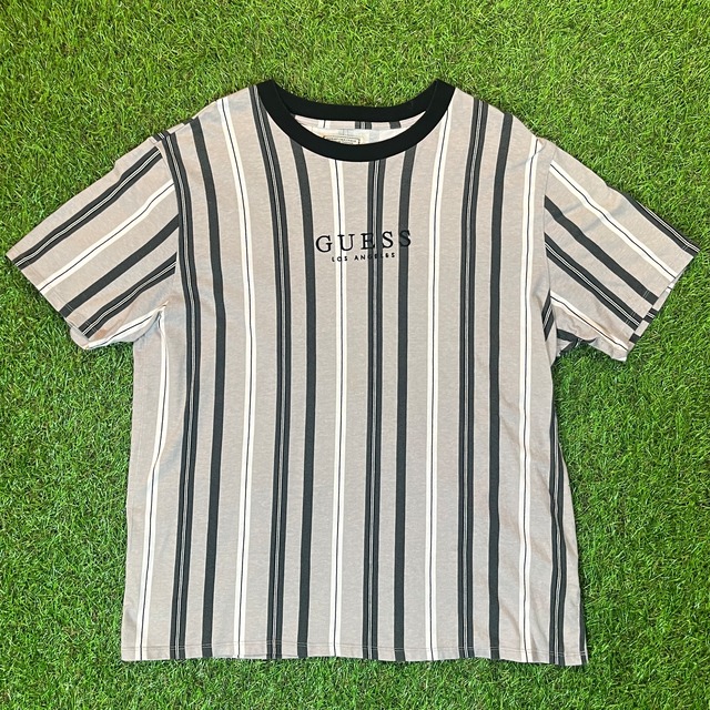 Unisex】 90s GUESS Striped T-Shirt / Vintage ヴィンテージ 古着 ストライプ グレー ゲス メンズライク Tシャツ  半袖 | 古着屋 PEACEFUL VALLEY.