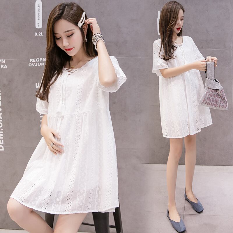 【新作】【送料無料】 1001＃中空アウトホワイトコットンマタニティブラウスサマールーズシャツ服妊婦妊娠トップス 夏物 AL expec399437679827