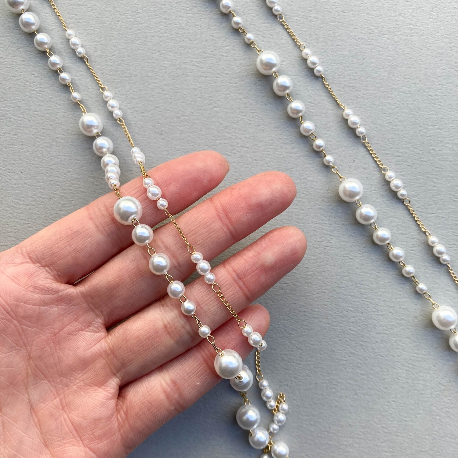 パールデザインチェーンのアシンメトリーネックレス | Dua