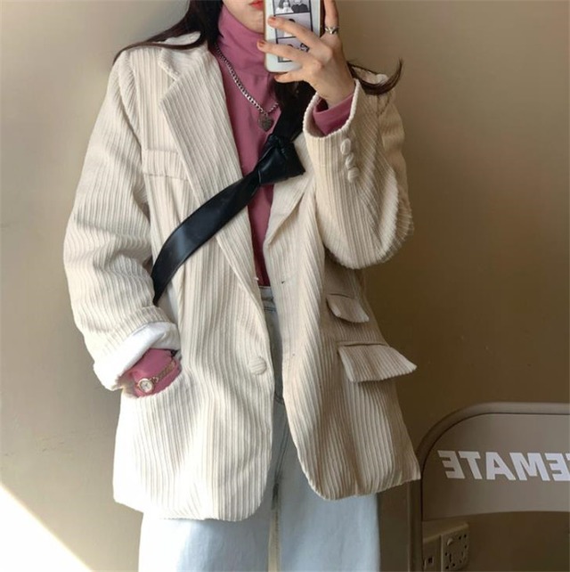 春 秋 新 コーデュロイ スーツ トレンド スリム ゆったりする コート 単体ボタン