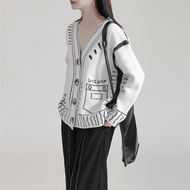 Tricky art knit cardigan【2color】 C0918