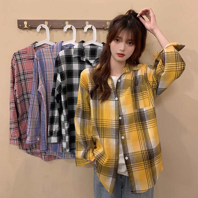 スタンダードシャツ レディースオータムカジュアル格子柄ジャケット ロング レトロ 秋物 YY-ファッション39446818979
