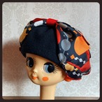 モアリボンベレー帽　ブラック×レトロ水玉