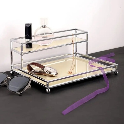 小物 収納 ラック 化粧品収納 2層 収納棚 メイクアップオーガナイザー アクセサリー 玄関 おしゃれ 北欧