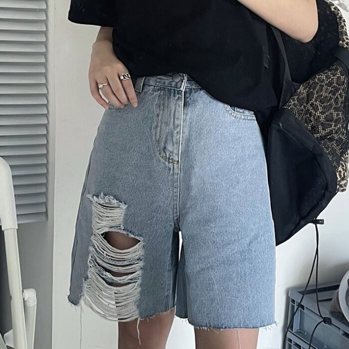 サマースタンダードルーズショーツ カジュアルジーンズ レディースパンツ レトロ 夏物 ブルマー ケッペル23499328051