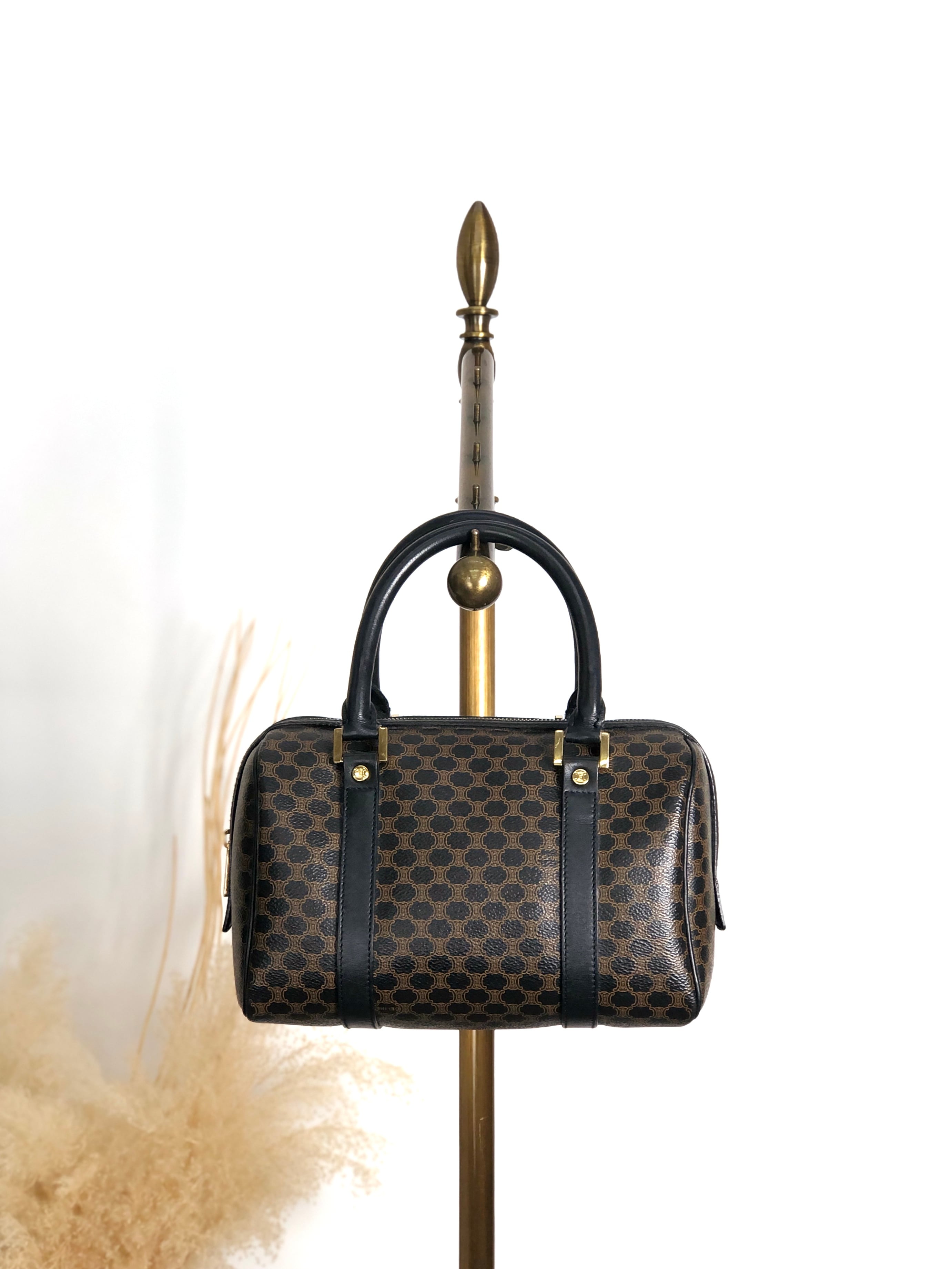 CELINE セリーヌ マカダム ハンドバッグ ブラック PVC レザー ミニ